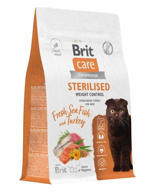 Brit CARE Cat Sterilised Weight Control сухой корм д/стерилизованных кошек Морская рыба/Индейка 400г