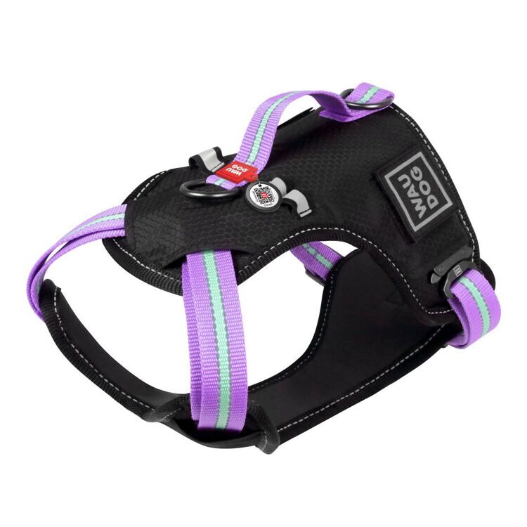 Waudog Nylon Шлея c QR паспортом безопасная фиолетовая, S