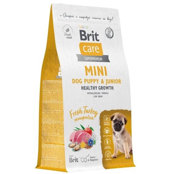 BRIT CARE Mini Puppy&Junior Healthy Growth Сухой корм для щенков мини-пород Индейка, 400гр